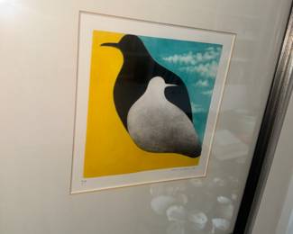 Penguin art Uncovered sky by Japanese printmaker Koichi Sakamoto