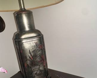 Chinoiserie Asian Pewter or metal table lamp (Fredrick Cooper style)