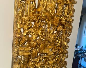 Amazing 3d Asian themed Giltwood panel sculpture (Chaozhou Woodcarving?)
