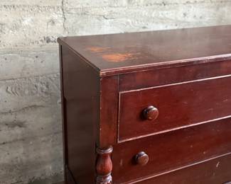 This lot features a 19th century American Empire mahogany chest of drawers that measures, 38” H x 46” W x 20” D.
