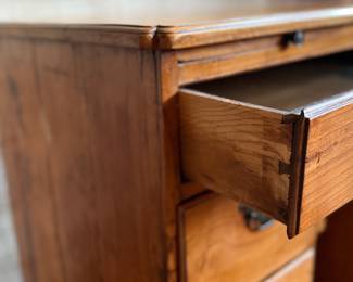 This lot features a rare 18th century Georgian style kneehole desk that measures, 33.5” H x 36.5” W x 20.5” D.
