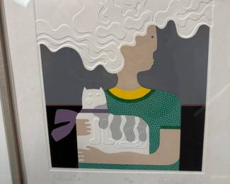 Limited edition Christina Slate Pareto mixed media original Girl and Cat. 114/200.