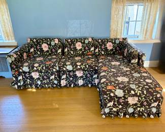 L- shape custom upholstered with Jack Larsen fabric. Beautiful Bold floral print. 
