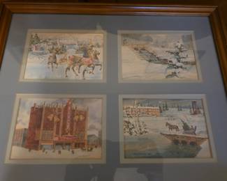 Framed vintage post cards of Canton Ohio landmarks. 
