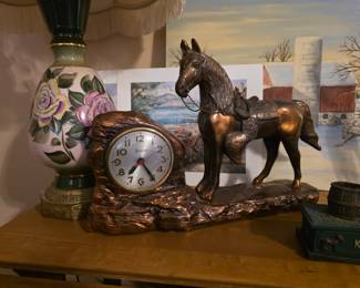 New Haven Copper Electric Mantle Horse Clock - Vintage