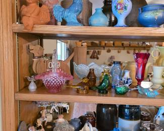 Fenton glass, Hull and Roseville pottery. 