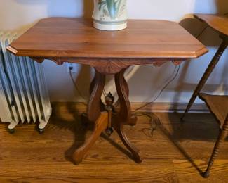 Antique Eastlake Renaissance Revival Walnut Wood Side Caster Table 