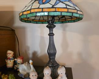 Tiffany style table lamp. 
Vintage Lefton Bisque Baby Kewpie Figurines- Japan Cupid Blue Wing Set Of 3
