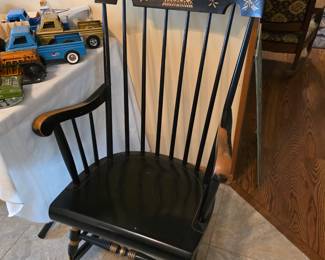 Vintage Black Rocking Chair With Stencil.
