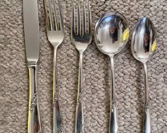 5 pc place setting of Sweetheart Rose Sterling Flatware