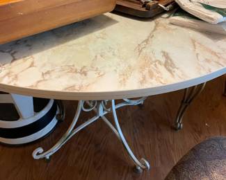 Faux Marble Round Table with Wrought Iron Legs