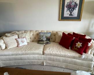Tufted rolled arm cream 7' sofa 