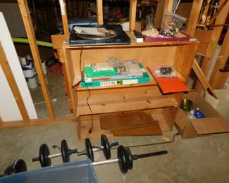 WEIGHTS AND BOOKCASE