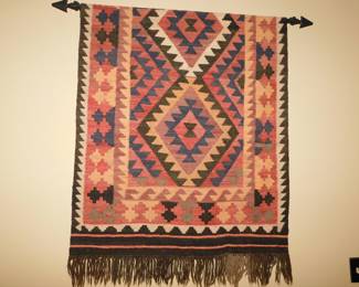 VINTAGE TURKISH KILIM WALL HANGING GEOMETRIC