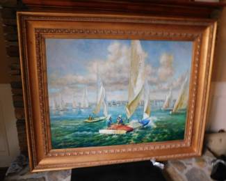 LARGE FRAMED ORIGINAL OIL PAINTING SIGNED HERTZ