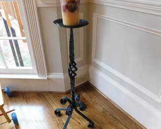 VINTAGE WROUGHT IRON CANDLE STAND WITH CANDLE