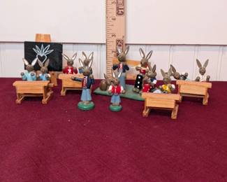 Erzgebirge Wooden Bunny School