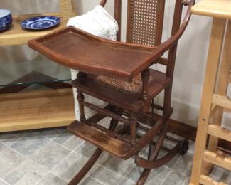 Antique high chair converts to childs chair