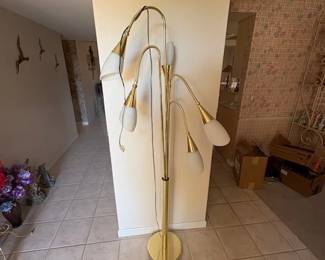 Mid Century Modern Rare Eichholtz Gagnon Floor Lamp with Antique Brass finish and Glass shades- Beautiful