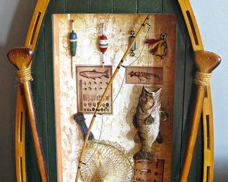 Fishing Boat Framed Wood Wall Decor Shadow Box