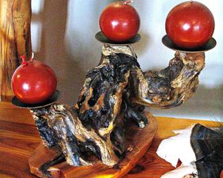 Handcrafted Driftwood Candle Holder with Candle Plates. 