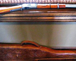 Winchester M1892 Lever-Action Rifle - 1892 - '92 - Non-Firing Denix Replica / Tooled Leather Shotgun Case