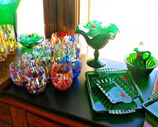 Confetti Art Glasses / Vibrant Green Glass Pieces