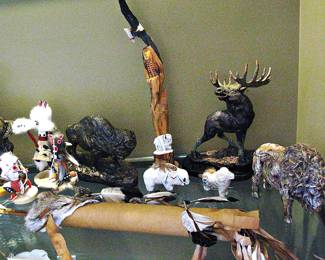 Sculptures / Carved Indian Statue / Carved White Buffalo and Ram Figures