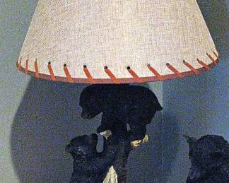 Table Lamp featuring a base with Black Bear Cubs Climbing a Tree Trunk
