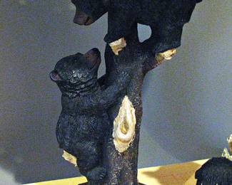 Table Lamp featuring a base with Black Bear Cubs Climbing a Tree Trunk