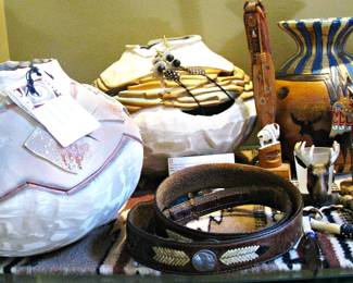 Native American Signed Pottery / Leather Belt