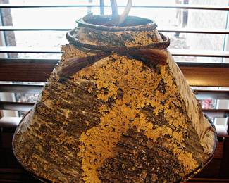 Mountain Lodge Antler Table Lamp with Handcrafted Birch Bark Lampshade