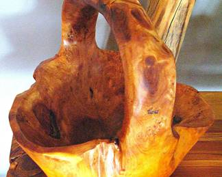 Hand-Carved Burl Wood Basket Bowl