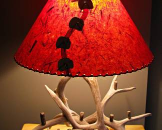Real Deer Antler Table Lamp with Rawhide Shade
