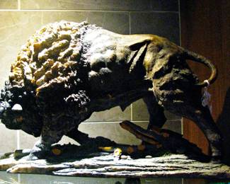 19.25" Standing Head Down Bison Statue