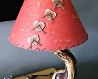 Handmade Rustic Twisted Juniper wood Table Lamp and Lampshade with Suede Lacing and Wooden Buttons