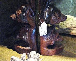 Carved from Natural Iron Wood Eagle Bear and Wolf Bookends