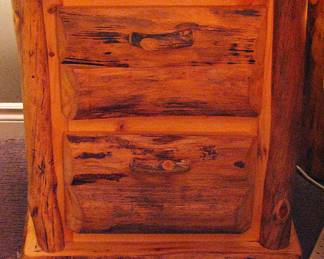 Amish Handcrafted Rustic Log 2-Drawer Side Table