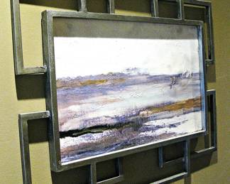 Abstract landscape Wall Art with a Unique, Layered Geometric Metallic Frame