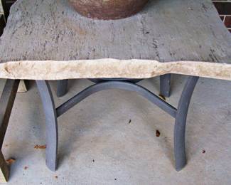 Pair of Live Edge Stone Accent Table with a Dark Metal Base. 