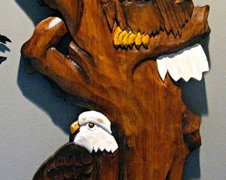 Eagle Wood Carving Wall Art made of Hand-Carved and Hand-Painted  
