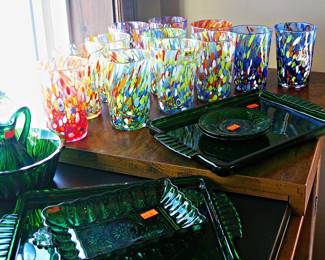 Confetti Art Glasses / Vibrant Green Glass Pieces