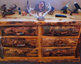 Beautiful Rustic Aspen Log 6-Drawer Dresser Features Light Toned Logs and Unique Knotting Patterns