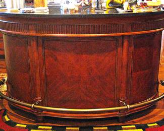 Niagara Bar Wooden with Antique Brass-Tone Footrest and Granite Bar Top