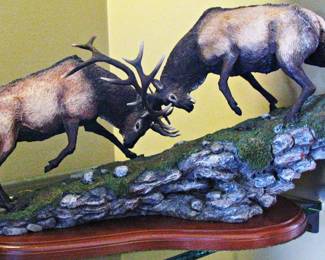 Bronze Sculpture of Two Bull Elk Fighting