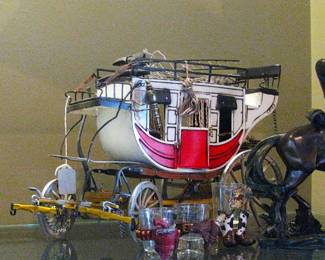 Vintage Stagecoach Model and Sculptures