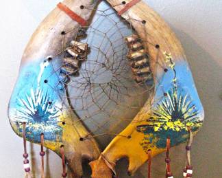 Tarahumara Indian Handcrafted Dreamcatcher made from a Pair of Genuine Buffalo Jawbones Hand Painted