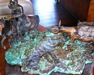 Bronze Sculpture by Lorenzo Ghiglieri titled Casey's Gold II Depicts a Gold Panner with a Mule. 