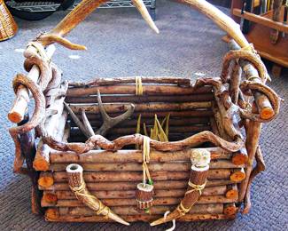 Rustic Twig and Antler Basket very Unique!