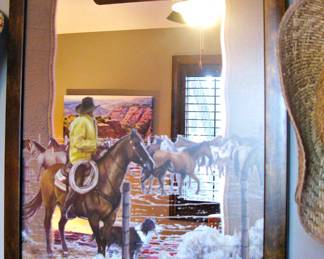 This is a Spring Roundup Western Framed Mirror